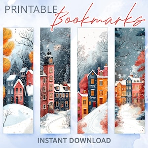 Printable Bookmarks Set, Bookmarks with colorful winter houses, Elegant Bookmarks, Book Lovers Gifts