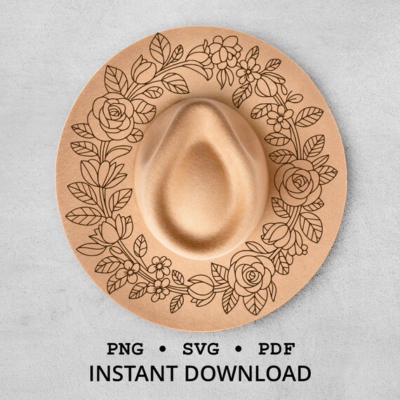 Hat Burning Design, Round Floral Pyrography Pattern, PNG SVG 