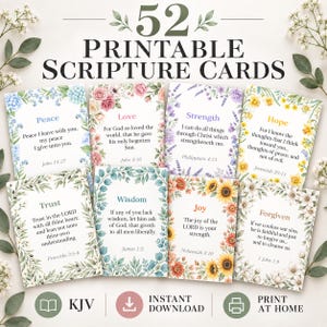 Karty z wersetami biblijnymi do druku, talia 52 wersetów biblijnych do codziennego nabożeństwa, akwarelowy prezent modlitewny dla chrześcijanina KJV