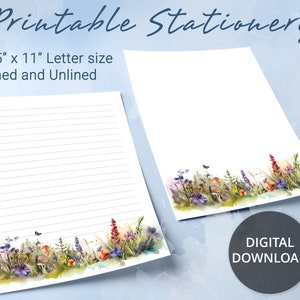 Papelería imprimible con motivos florales, papel para escribir imprimible con flores silvestres, plantilla de Goodnotes