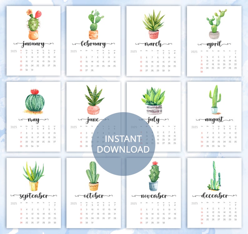 PRINTABLE Calendar 2023 Watercolor Flowers Cactus Calendar Etsy UK printable-calendar-2023-watercolor-flowers-cactus-calendar-etsy-uk