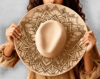 Mandala Butterfly Hat Burning Design, Boho Engraving Pattern  display picture 1