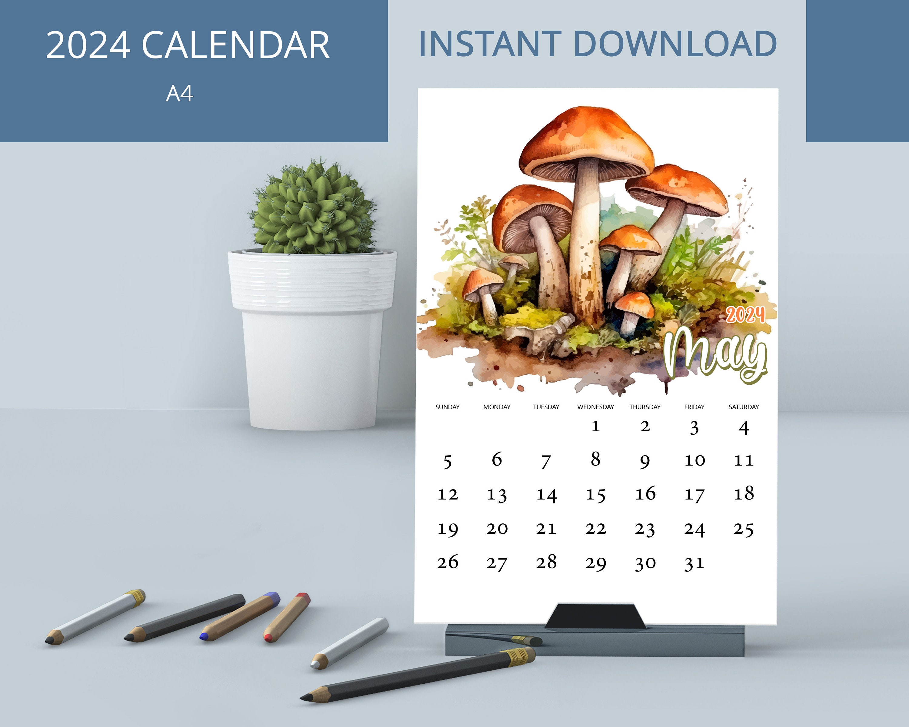 Calendar 2024 Printable Watercolor Mushrooms Calendar Desk Calendar calendar-2024-printable-watercolor-mushrooms-calendar-desk-calendar