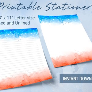 Papel rayado imprimible para papelería, Feliz Día de la Independencia de Estados Unidos, Papel para escribir imprimible, Plantilla de Goodnotes
