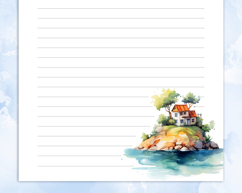 Writing Paper Small Printable Stationery, Printable Writing Paper With Little House on an ...