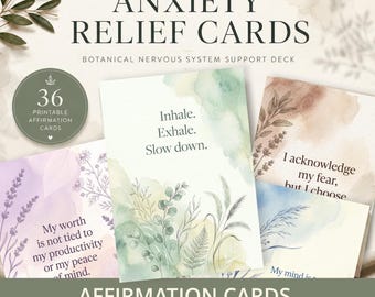 Anxiety Relief Cards, Botanical Affirmation Cards, Printable Mental Health Deck, Self Care Gift