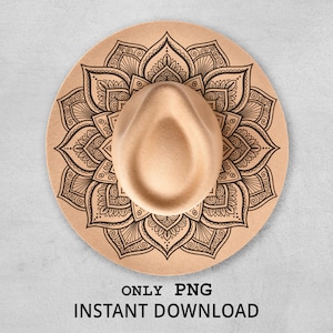 Mandala Hat Burning Design PNG, Sacred Geometry Wide Brim Hat Template for Laser & Pyrography