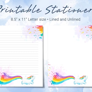Unicorn Printable Stationery Lined Paper, Printable Writing Paper With ...