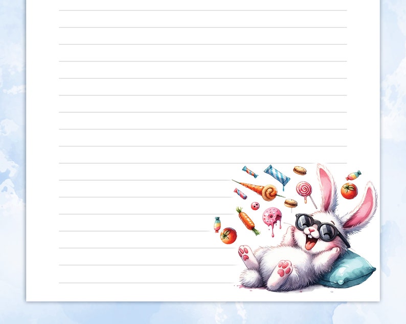 Printable Stationery Paper With a Funny Rabbit and Candy, Letter ...