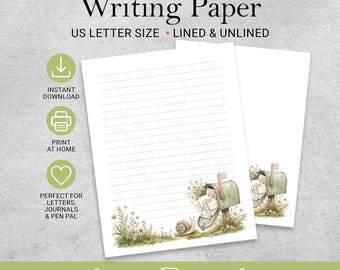 Snail Mail Stationery, Printable Writing Paper, Cottagecore Letter Writing, Digital Stationary Kit, Floral Journaling
