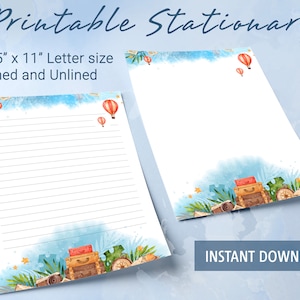 Papel rayado imprimible para viajes, papel de escritura imprimible con acuarela para viajes, plantilla Goodnotes