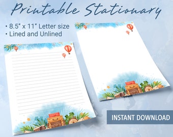 Travel Printable Stationery lined paper, Watercolor travel Printable Writing Paper,  Goodnotes template