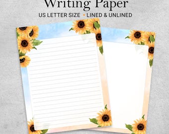 Sunflower Writing Paper Printable for Handwritten Letters, Lined & Unlined US Letter