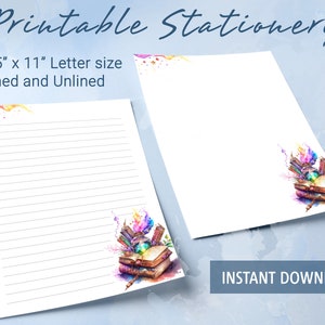Papel rayado imprimible, papel de carta imprimible con libro de hechizos de fantasía mágica, papel para escribir cartas, bloc de notas personalizado
