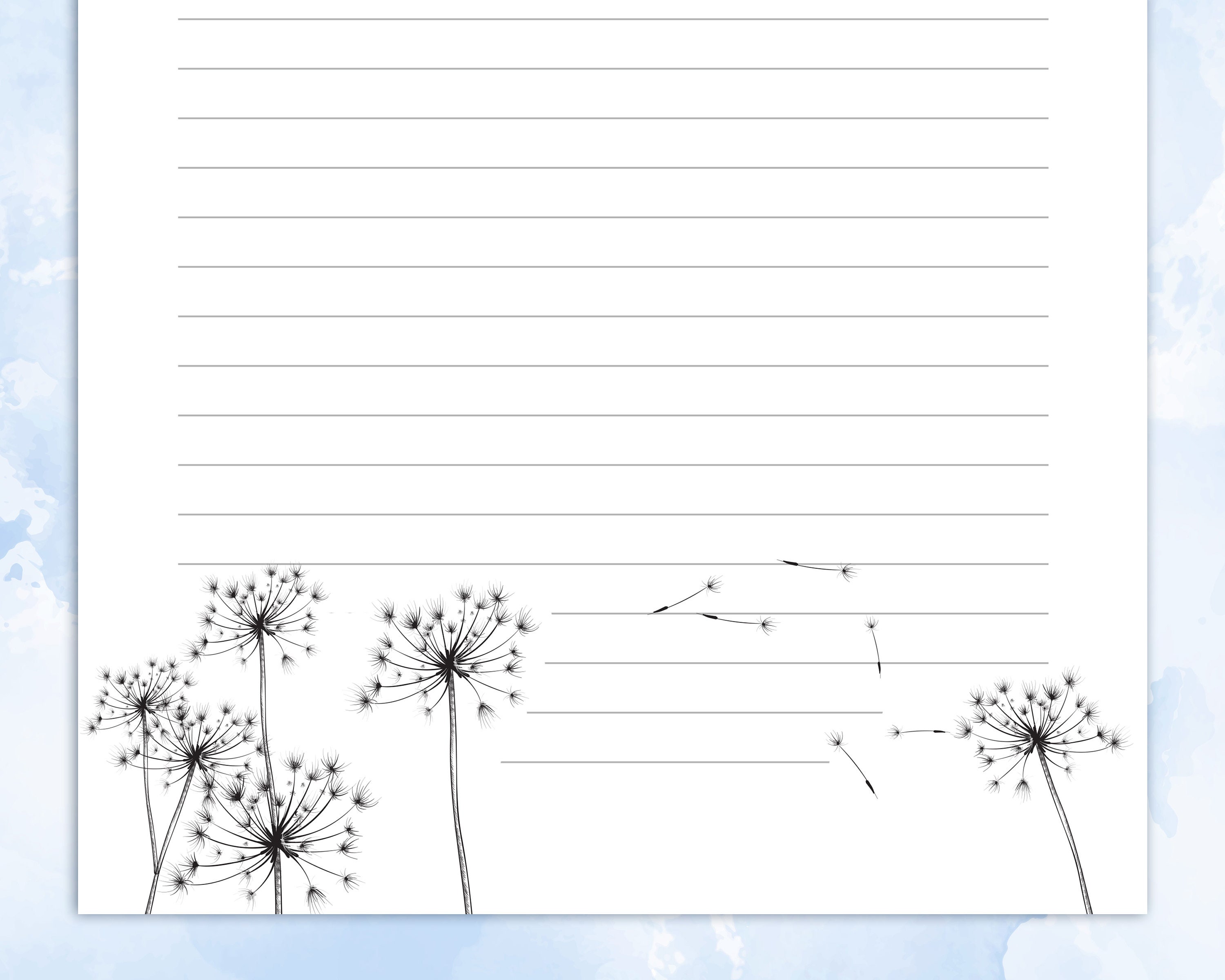 Black &amp; White Printable Stationary Lined Paper Printable - Etsy