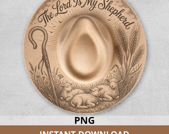 Lord Is My Shepherd Hat Burning Pattern with Lambs and Wildflowers