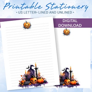 Papelería imprimible de Halloween, papel de carta imprimible con ilustración de Halloween en acuarela, plantilla de Goodnotes