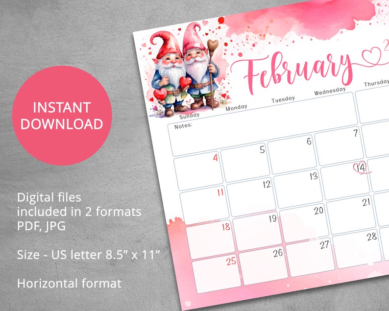Editable February 2024 Calendar, February Calendar With Gnomes on