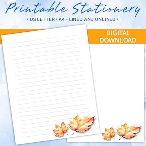 Papel rayado imprimible, papel para escribir cartas con hojas de arce otoñales, tamaño A4 y carta de EE. UU., plantilla de Goodnotes
