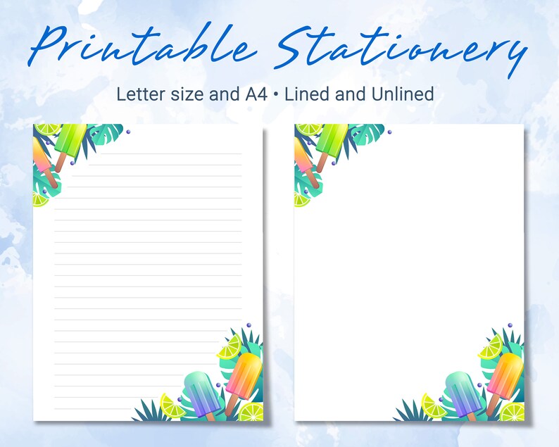 Printable Stationery Lined Paper, Letter Writing Paper With Ice Cream ...
