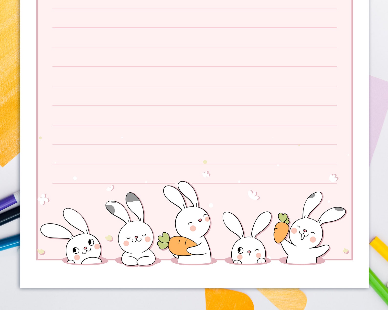 Kawaii Stationery Printable for Kids, Printable Letter Writing With White Bunny, Cute Stationary ...
