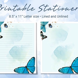 Butterfly Printable Stationery, Letter Writing Stationery, Lined and ...