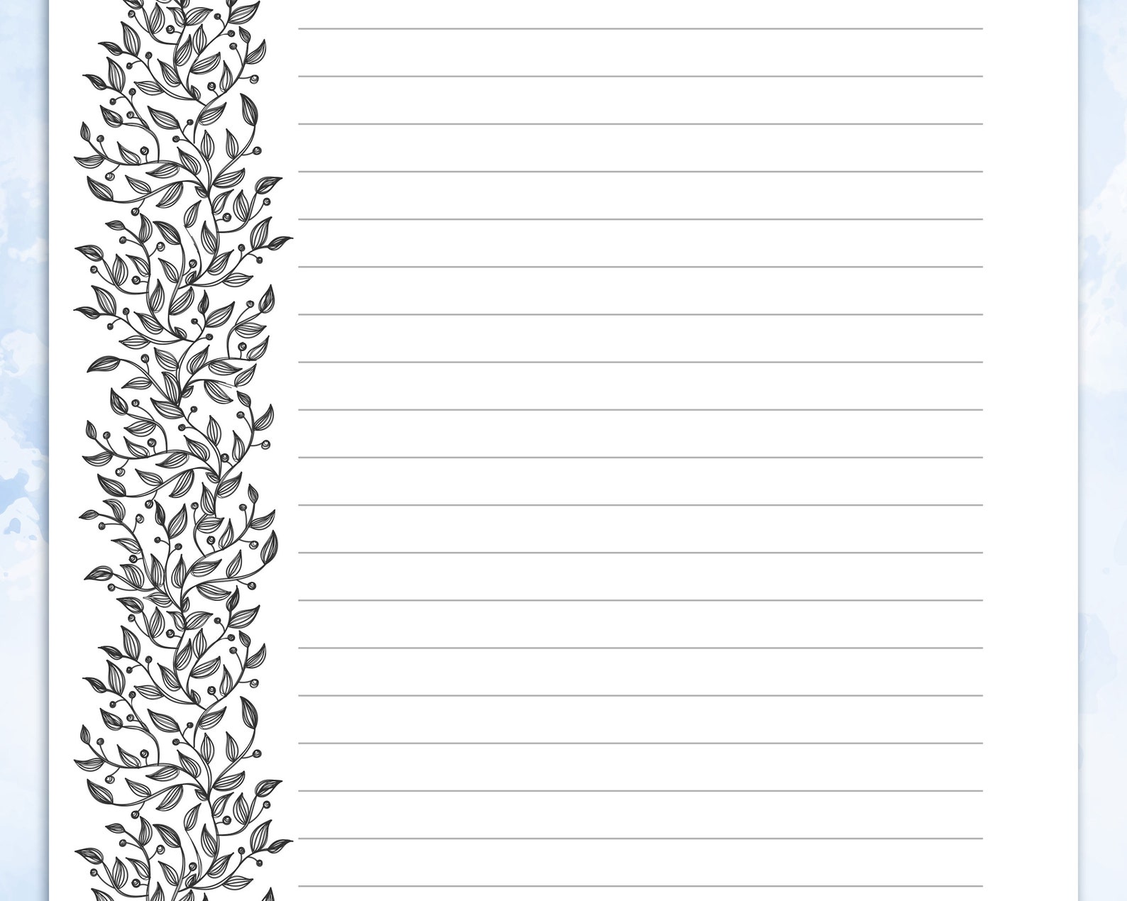 Black &amp; White Printable Stationery Lined Paper, Printable Writing Paper ...