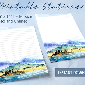 Papel de carta imprimible, papel de carta imprimible con fondo de acuarela abstracta de paisaje, bloc de notas personalizado