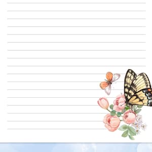 Butterfly Printable Stationery, Letter Writing Stationery, Lined and ...