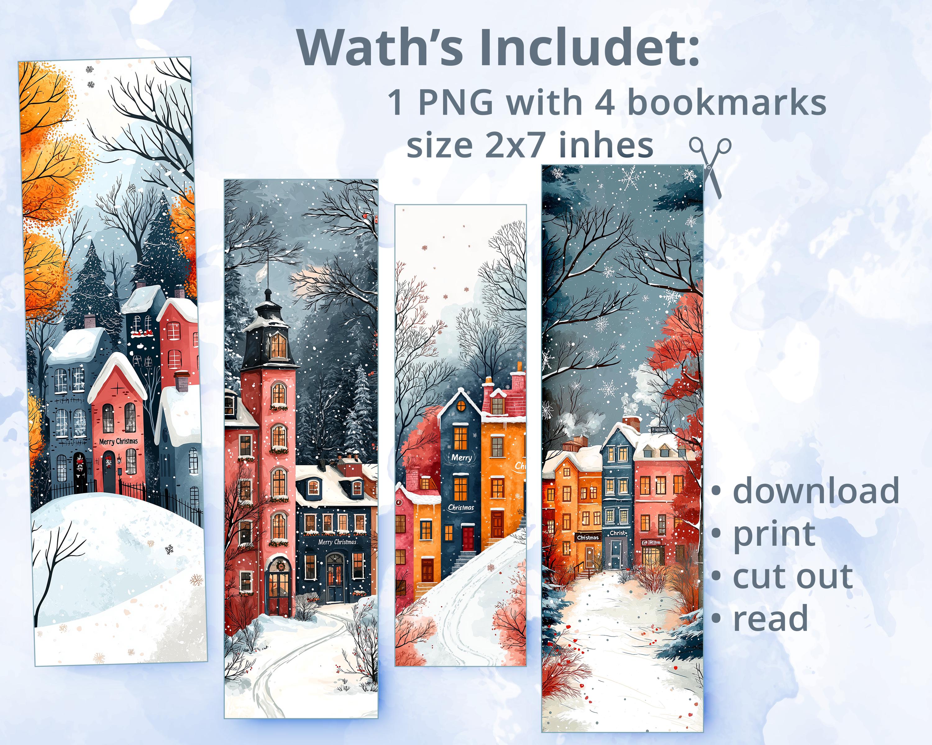 Printable Bookmarks Set, Bookmarks With Colorful Winter Houses, Elegant ...