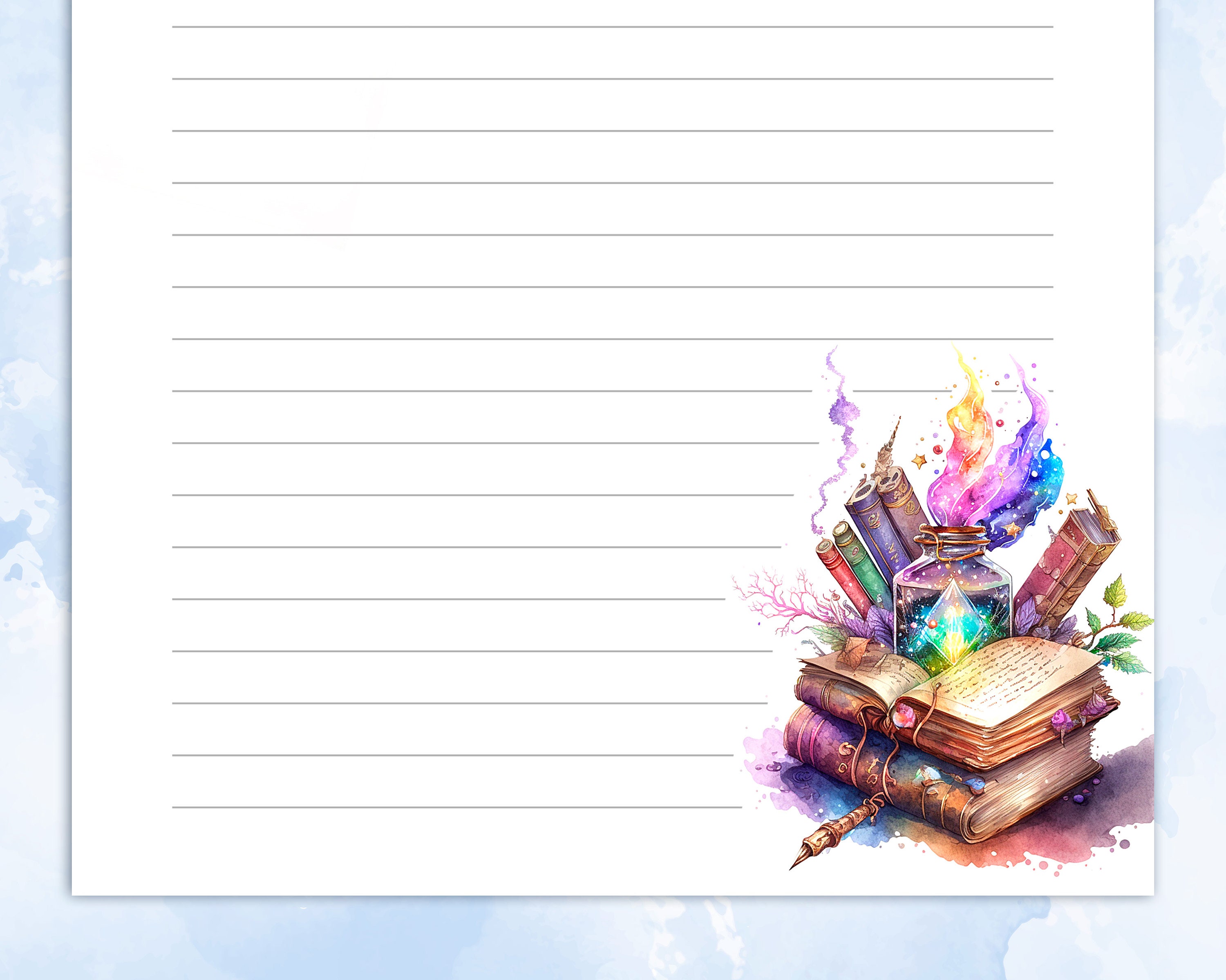 Printable Stationery Lined Paper, Printable Writing Paper With Magical