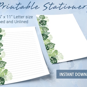 Papelería imprimible con hojas de Monstera, papel para escribir botánico imprimible, plantilla de Goodnotes