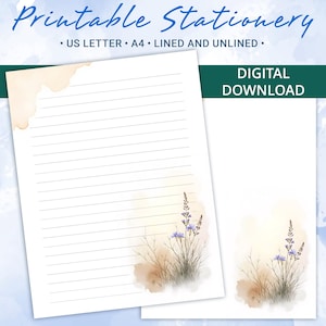 Papel de carta imprimible con flores silvestres, papel para escribir imprimible, tamaño A4 y carta de EE. UU., plantilla de Goodnotes