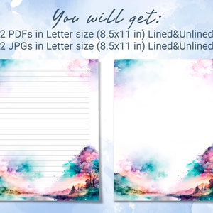 Printable Stationery Lined Paper With Magical Beautiful Watercolor ...