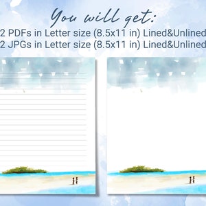 Printable Stationery Lined Paper With Sea Style Design Romantic Beach ...