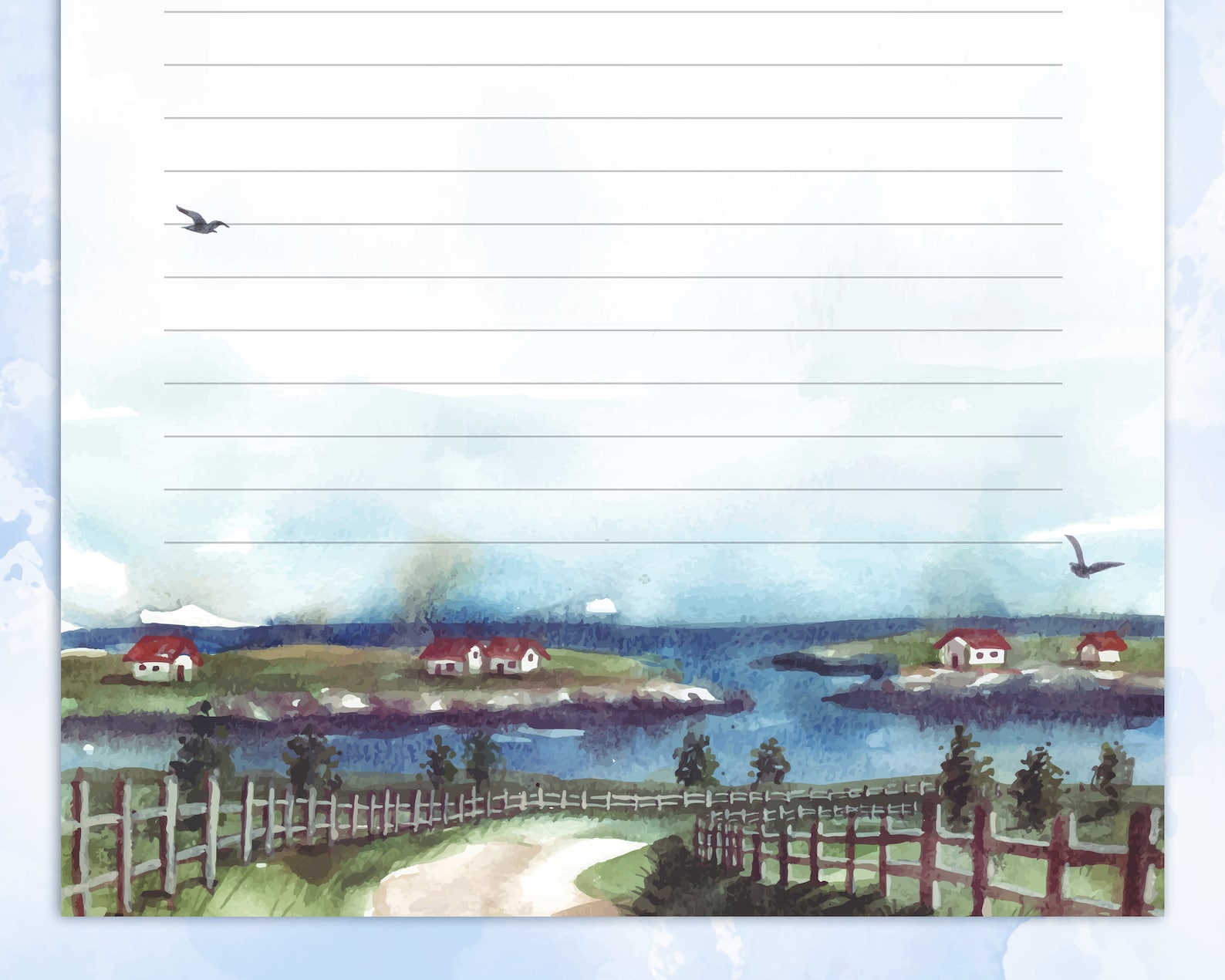 Printable Stationery Lined Paper With of Nature Landscape With Road and ...