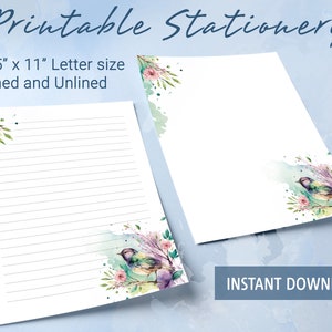Papelería imprimible, papel de carta imprimible con un pájaro en una rama floreciente, plantilla de Goodnotes