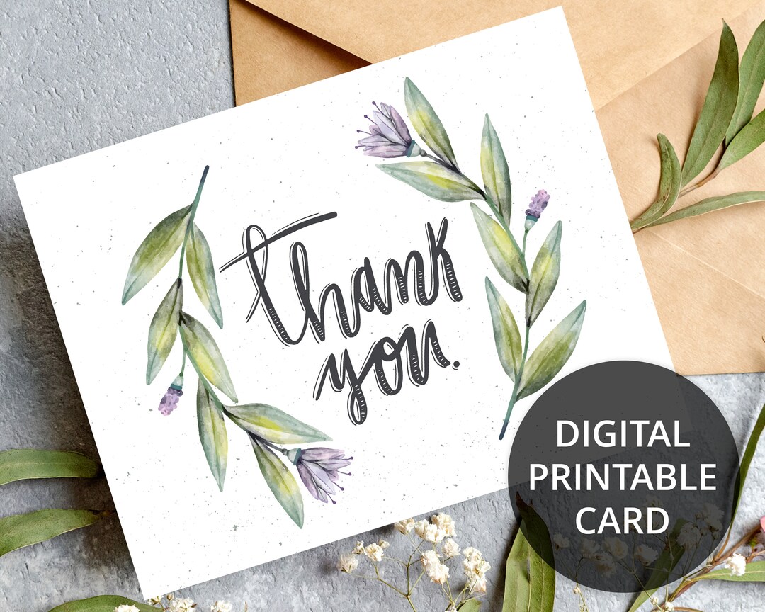 Floral Thank You Card Printable, Thank You Note, Instant Download PDF ...