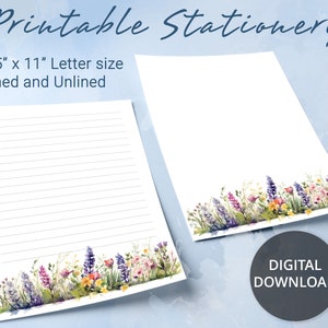 Papelería imprimible con motivos florales, papel para escribir imprimible con flores silvestres, plantilla de Goodnotes