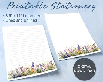 Floral Printable Stationery, Printable Writing Paper with wildflowers, Goodnotes template