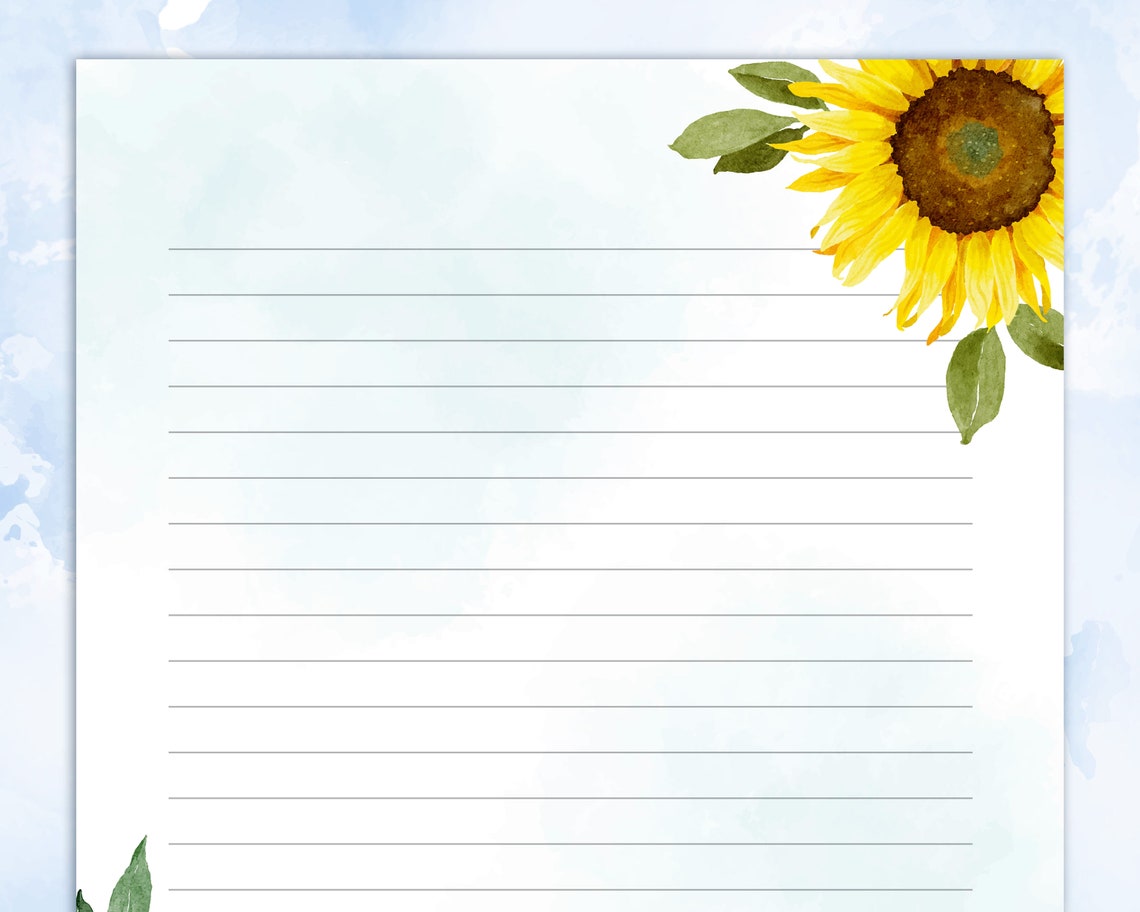 Printable Sunflower Stationery Lined Paper Printable Writing Etsy