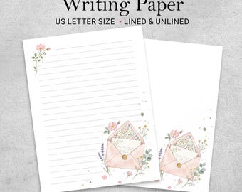 Floral Writing Paper Printable for Love Letters and Keepsake Notes, Lined & Unlined US Letter
