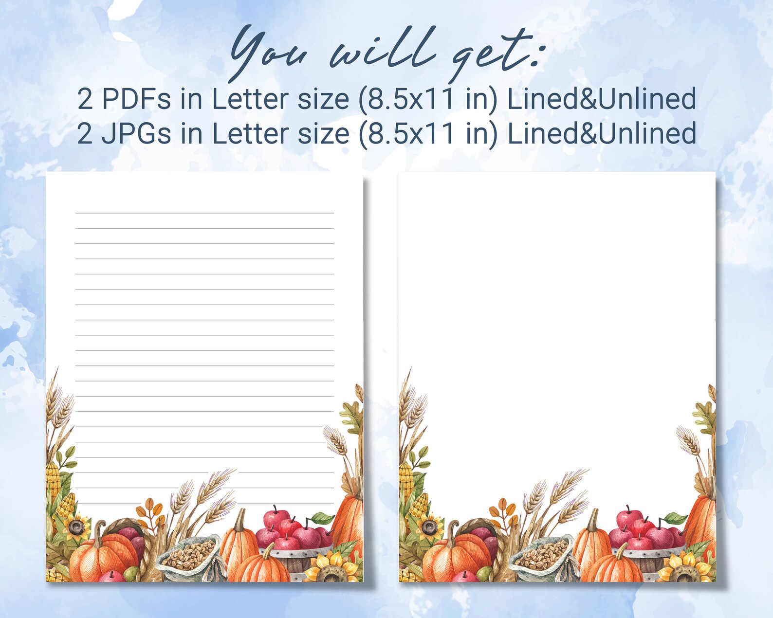 Pumpkin Printable Stationery, Printable Writing Paper With Harvest