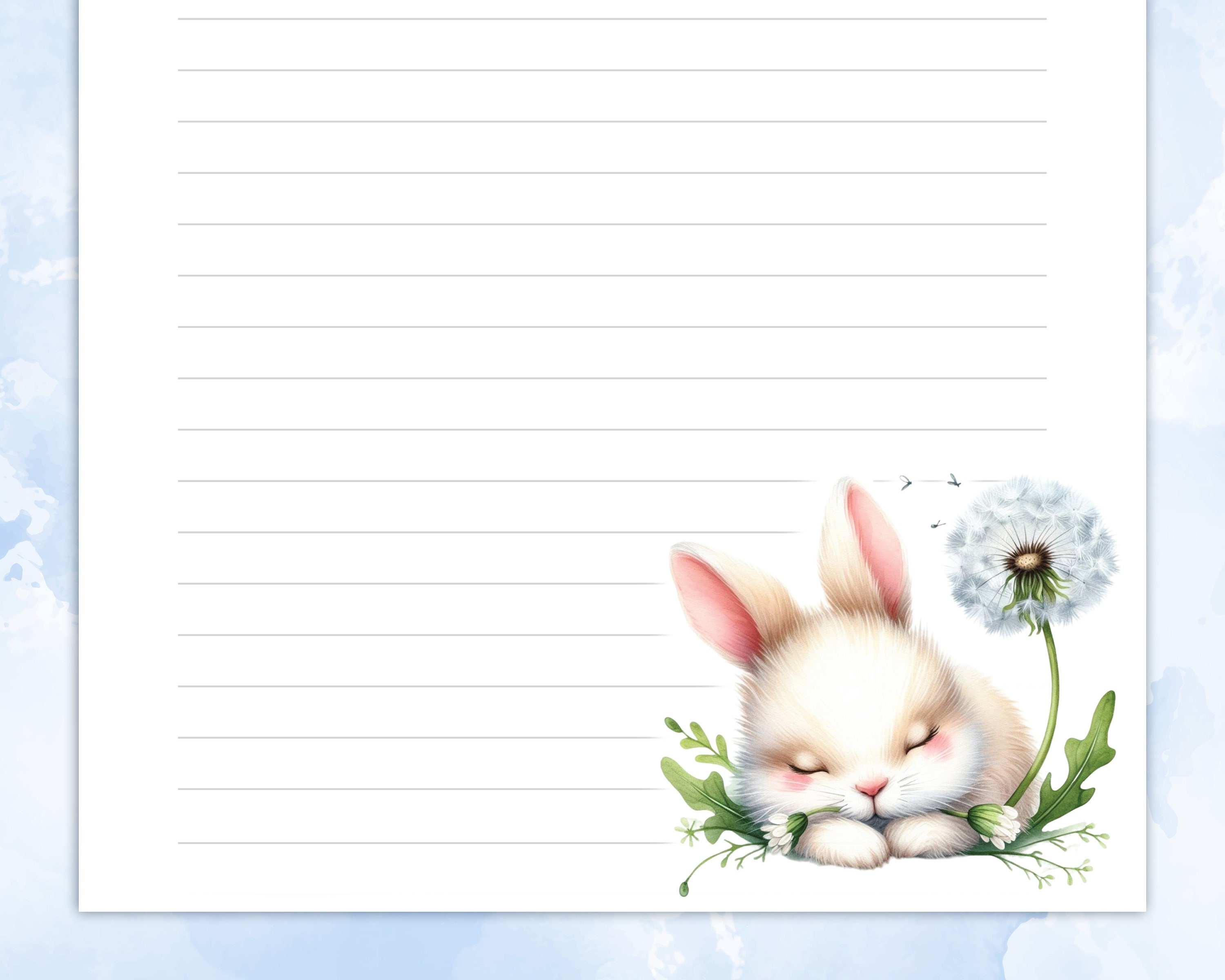 Printable Stationery Lined Paper, Letter Writing Paper With Cute Rabbit ...