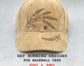 Lavender baseball cap hat burning design SVG, pyrography template bee stencil vector file