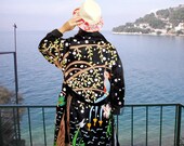 Night Garden Kimono, Fully Silk Embroidered Uzbek Genuin Silk Chapan Light Coat Kaftan Robe From Uzbekistan Designer 39 s Work