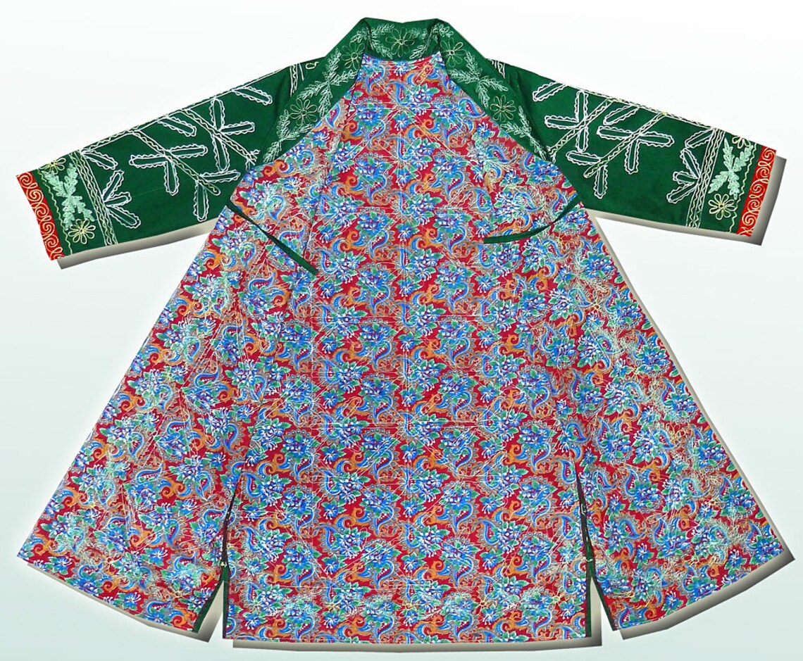 Green Silk Embroidered Uzbek Chapan Light Coat Kaftan Robe | Etsy