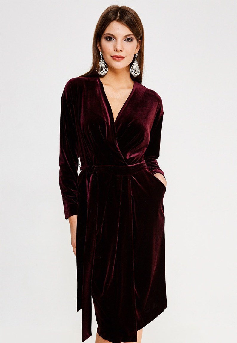 Hot Sexy Long Sleeve Wrap Velvet Dress Maxi or Midi Designer | Etsy