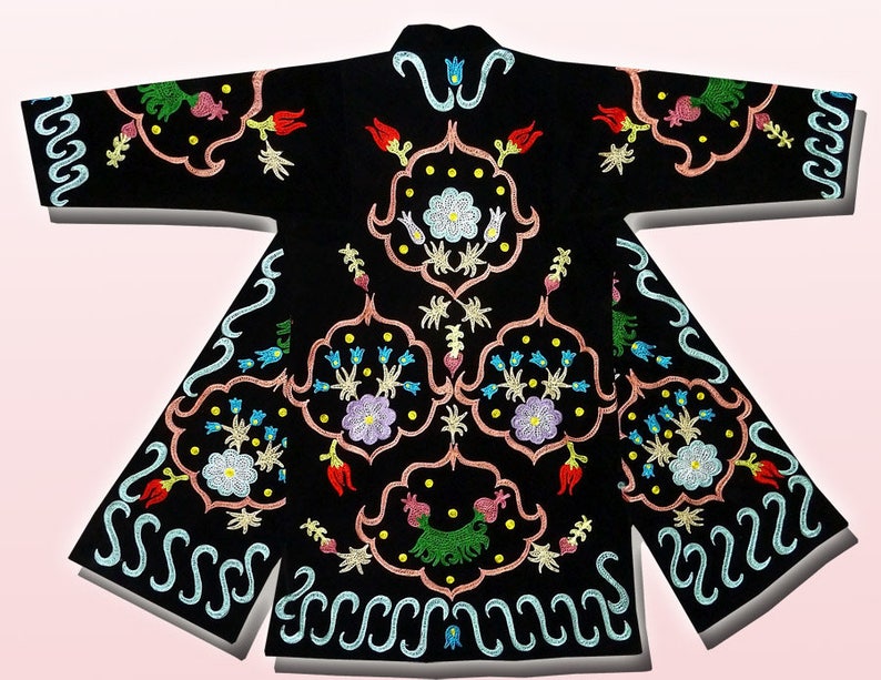 Unisex Turkish Style Handmade Silk Embroidered Uzbek Tajik Chapan Light Coat Kaftan Robe From Uzbekistan Author/'s Work Ready To Wear 019