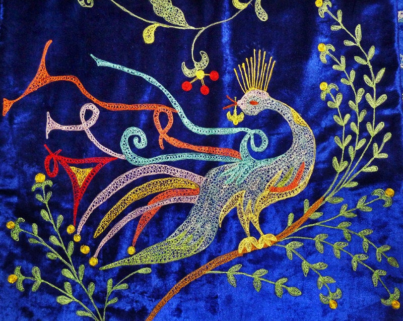 Fairy Birds Fully Silk Embroidered Uzbek Velvet Chapan Light | Etsy